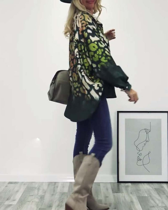 Leopard print lapel casual shirt