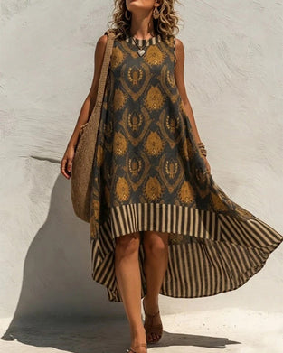 Emblem Print Striped Sleeveless Dress