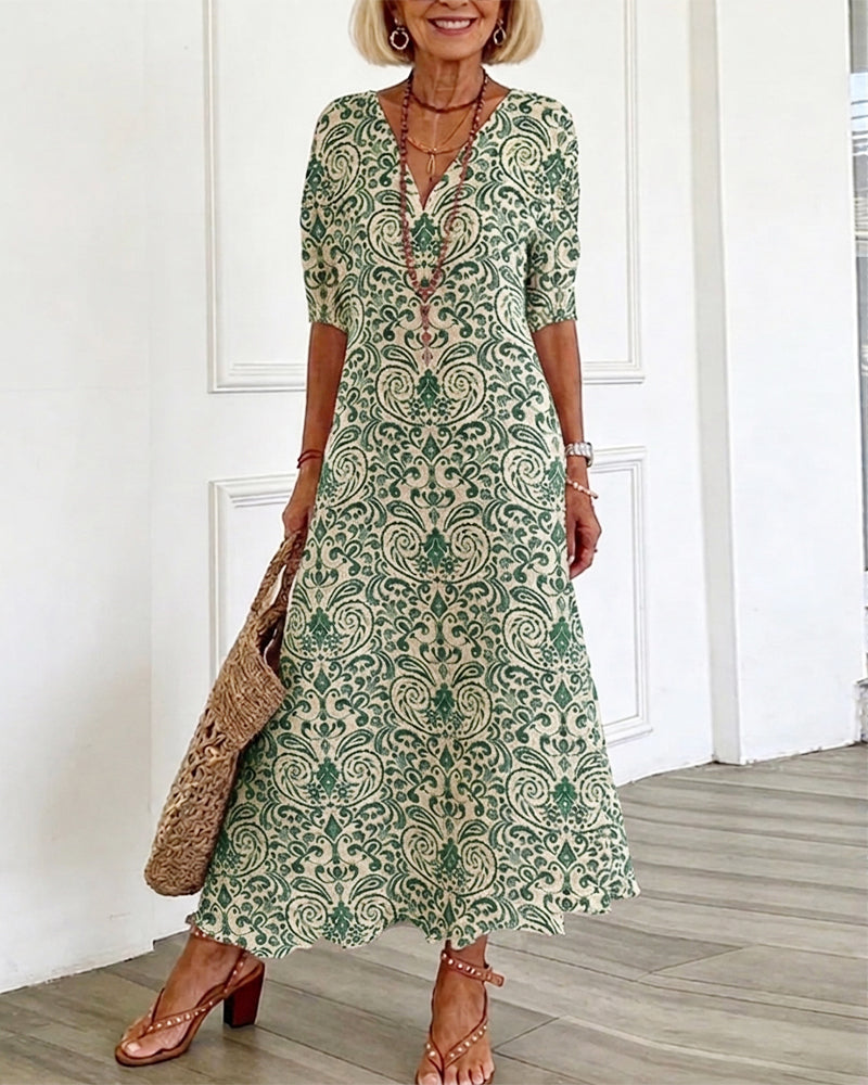 Vintage Floral V-Neck Maxi Dress