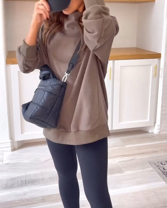 Retro solid color split stand collar sweatshirt