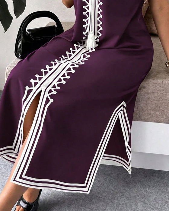 White Tape Sleeveless Slit Maxi Dress