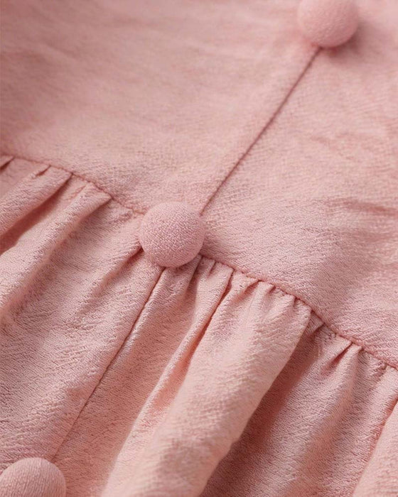 V-Neck Ruffle Pearl Button Blouse