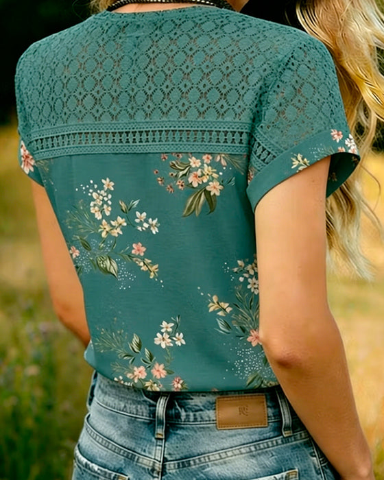 Cut-Out Patchwork Short-Sleeve T-Shirt