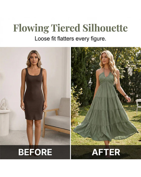 Halter Bandeau Multi-Layer Ruffle Dress