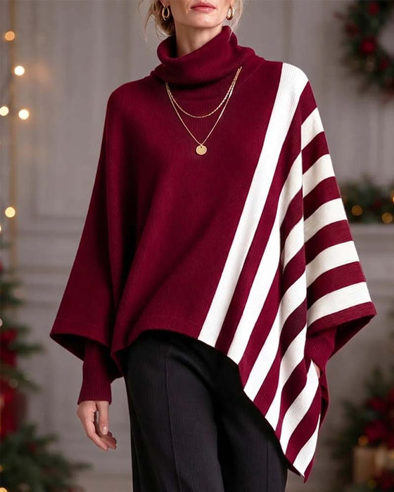 Irregular Turtleneck Striped Pullover
