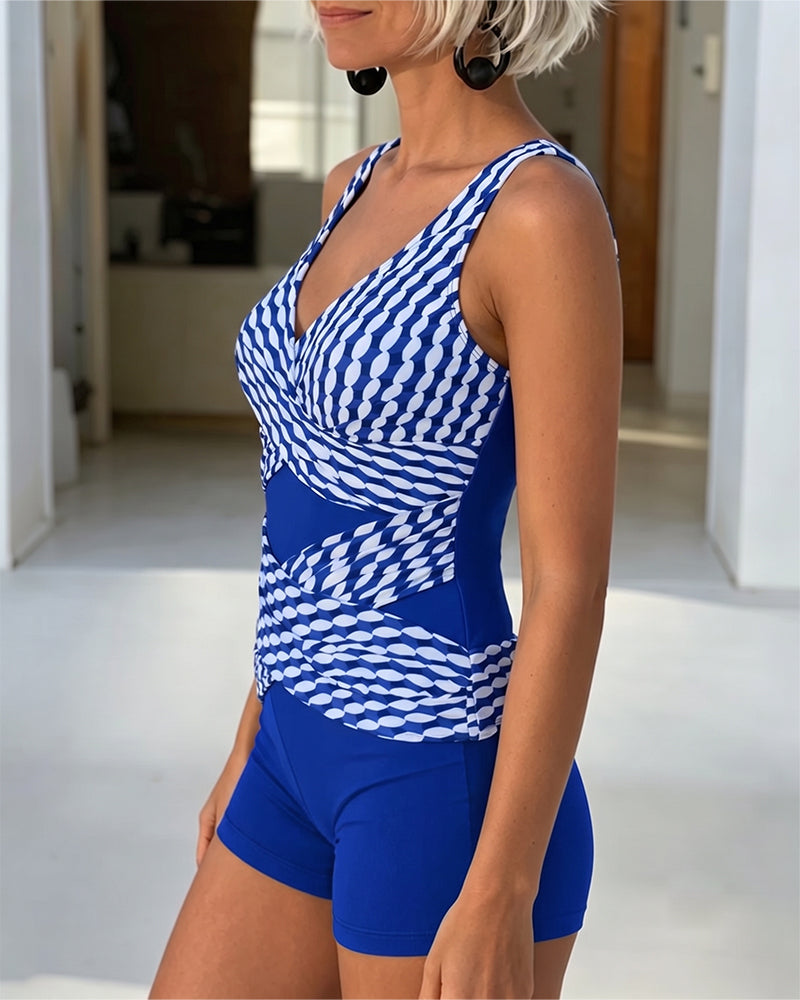 Geometric Print Crisscross Design Tankini