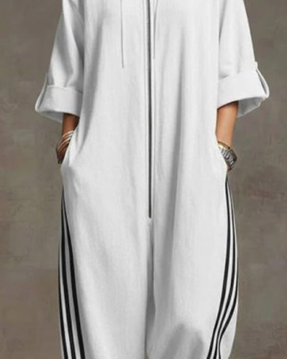 Striped Sporty Zip Jumpsuit