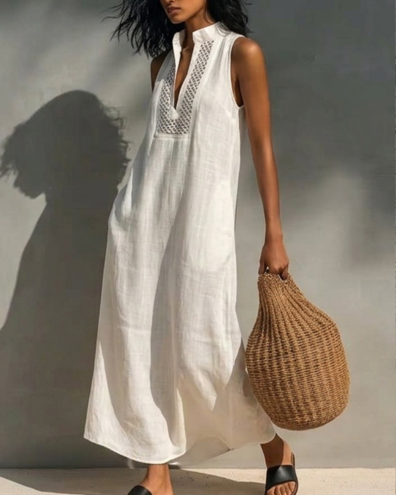 Sleeveless V-Neck Long Dress