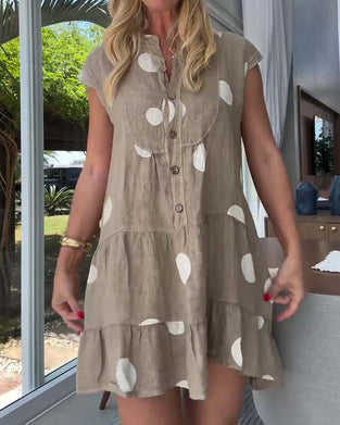 Polka Dot Button Front A-Line Dress