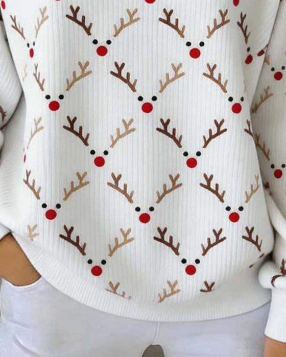 Christmas Antler Print Button Sweatshirt