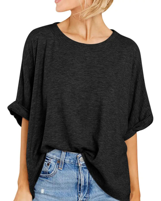 Drop Shoulder Rolled Hem Short Sleeve T-Shirt