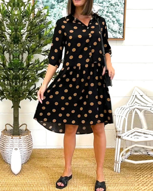 Buttoned polka dot print dress