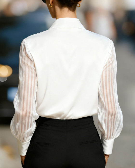 Solid Color Lapel Patchwork Long Sleeve Shirt