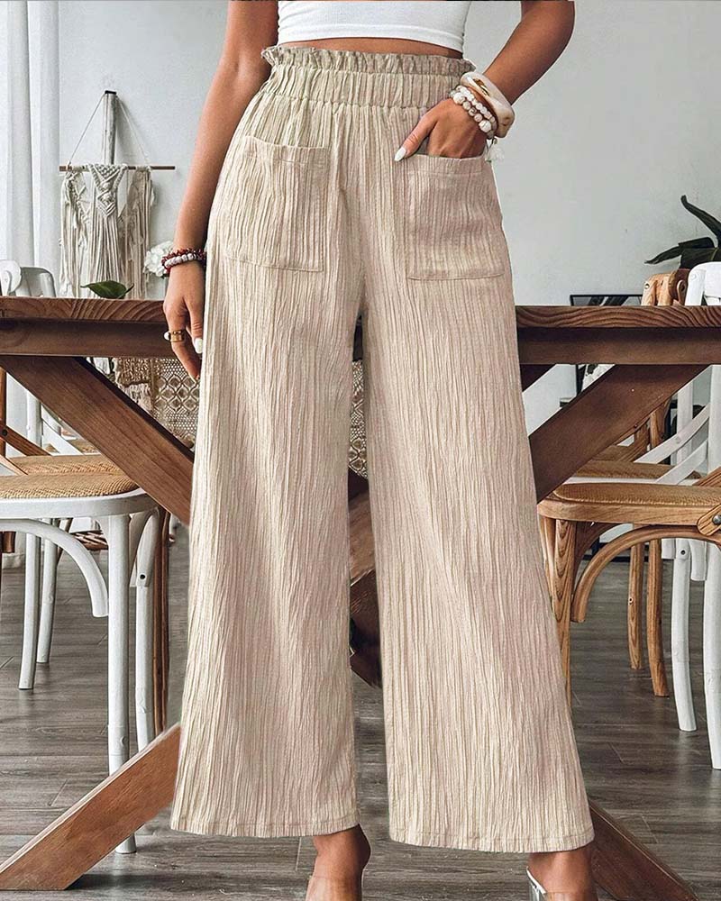 Patch Pocket Solid Elastic Waist Casual Pant
