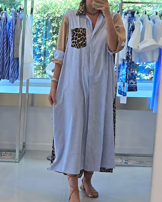 Casual leopard stripe print lapel dress