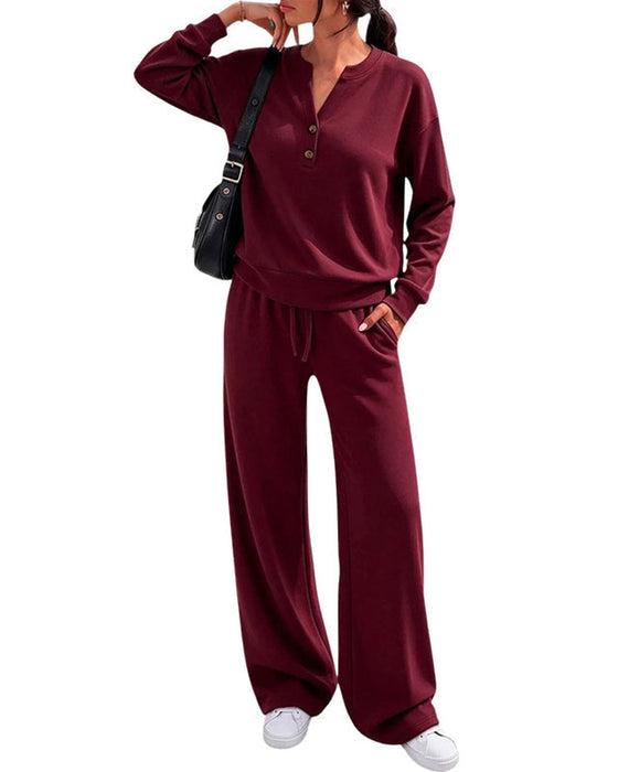 Long Sleeve Top Wide-Leg Pants Set
