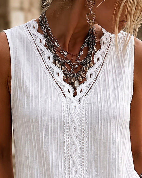 V-Neck Vertical Stripe Sleeveless Tank Top