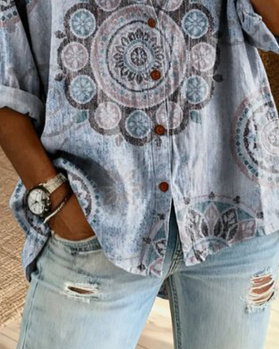 Mandala Pattern Drop Shoulder Sleeve Shirt