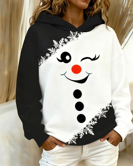 Long-Sleeved Printed Color-Blocked Hooded