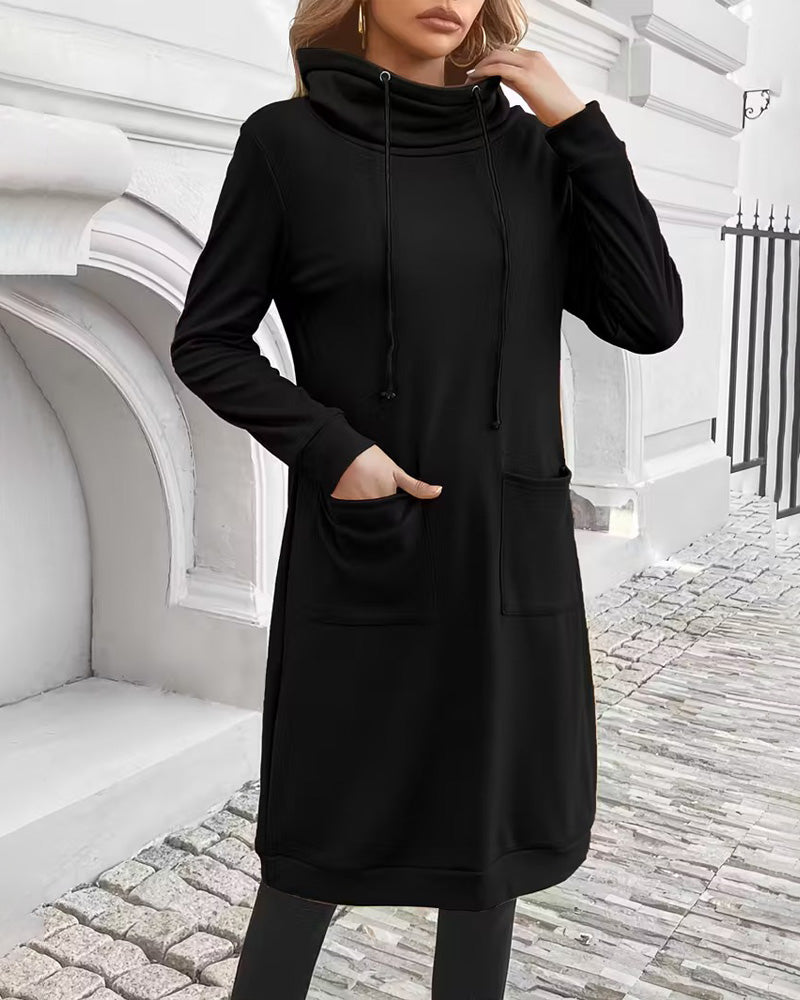 Drawstring Casual Pocket Long-Sleeved Dress