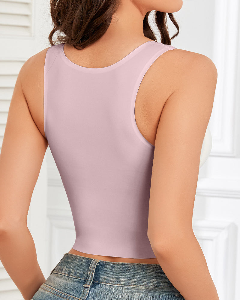 Mesh Splicing Built-In Bra Tank Top