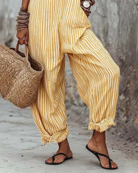 Wide Strap Striped Overalls Jumpsuit