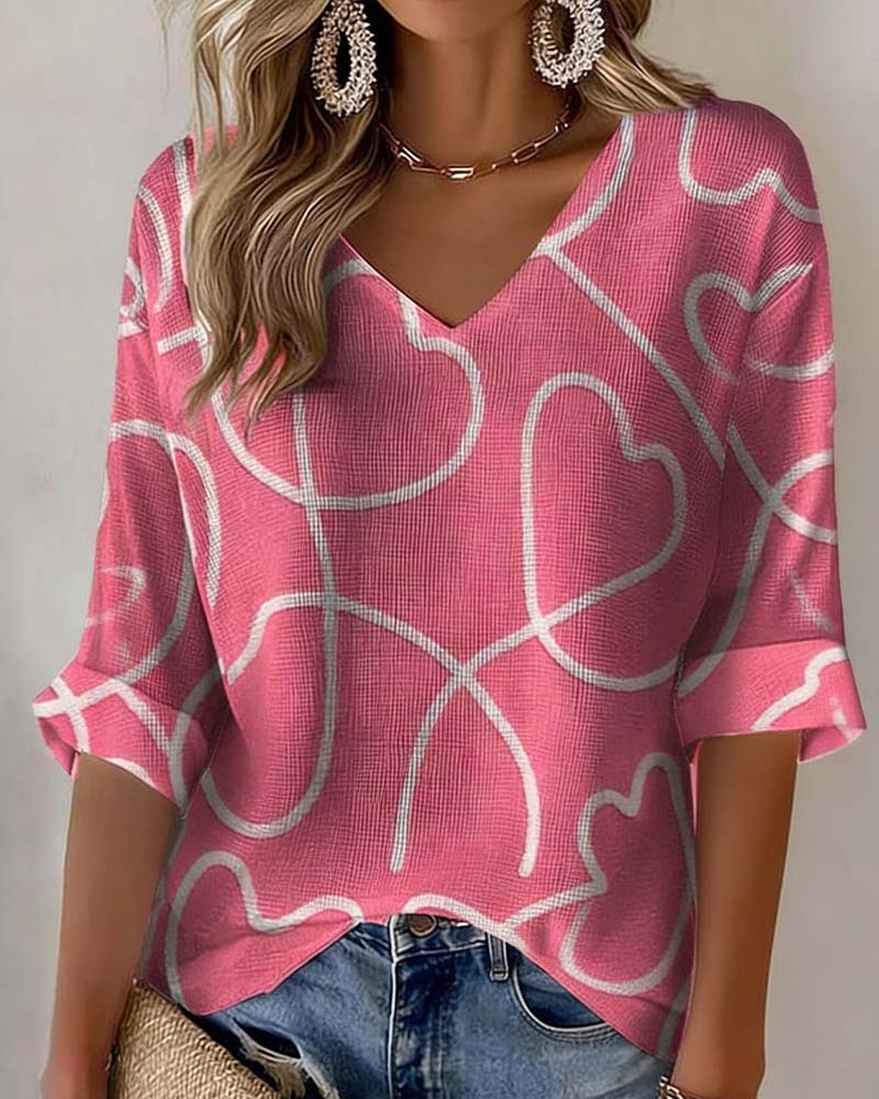 Heart Line Three-Quarter Sleeve Top
