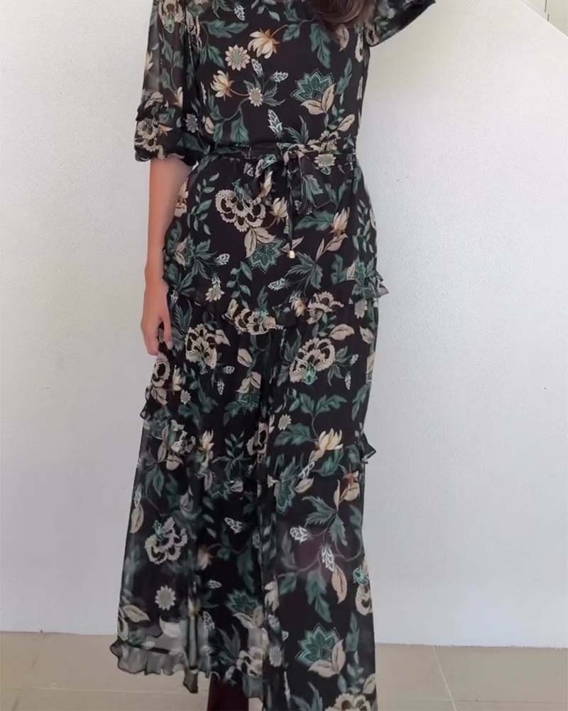 Vintage Floral Puff Sleeve Dress