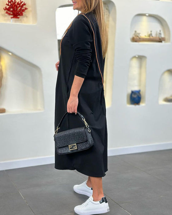 Shift Dress with Pocket and Long Sleeve