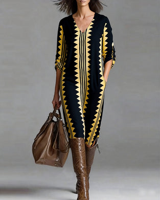 V-Neck Geometric Print Fashion Dress