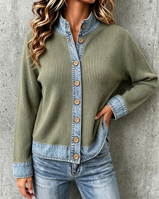 Relaxed Denim Panel Knit Coat