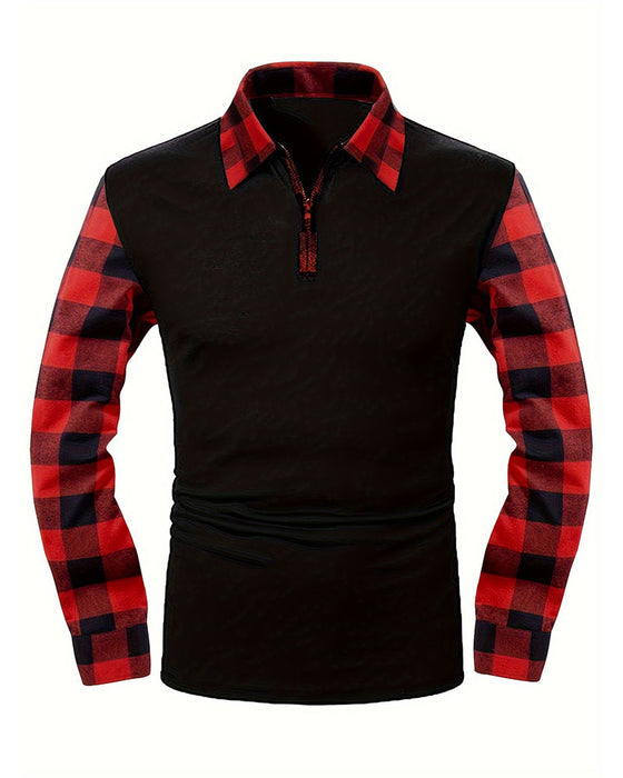Half-Zip Plaid Spliced Top