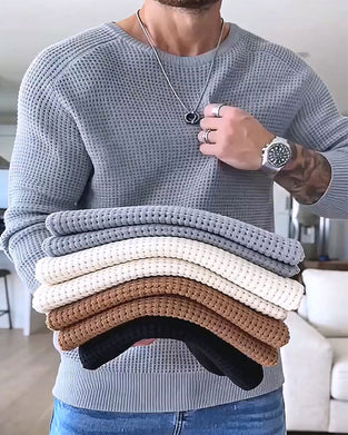 Men's Crew Neck Waffle Long-Sleeve Pullover