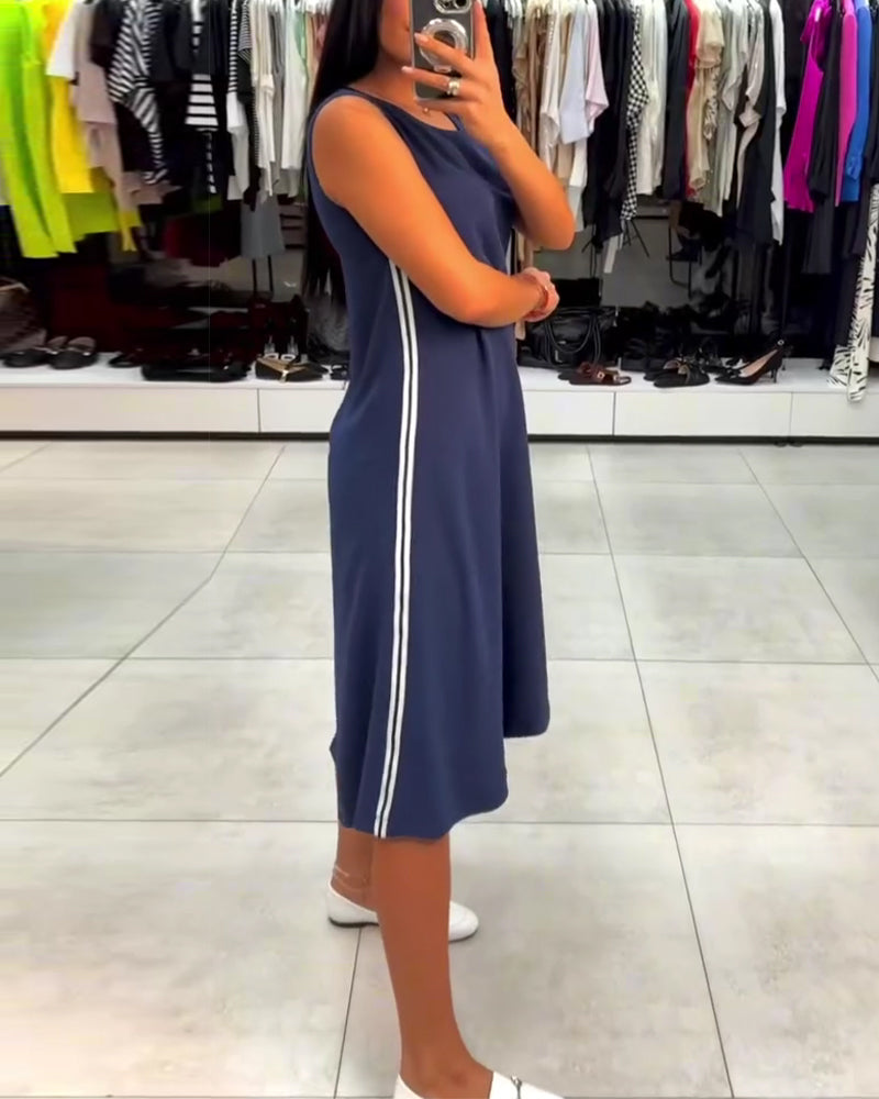 Irregular Solid Color Slit Sleeveless Dress