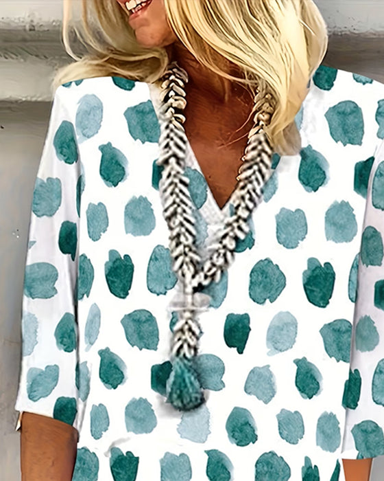 V-Neck Polka Dot Short Sleeve Dress