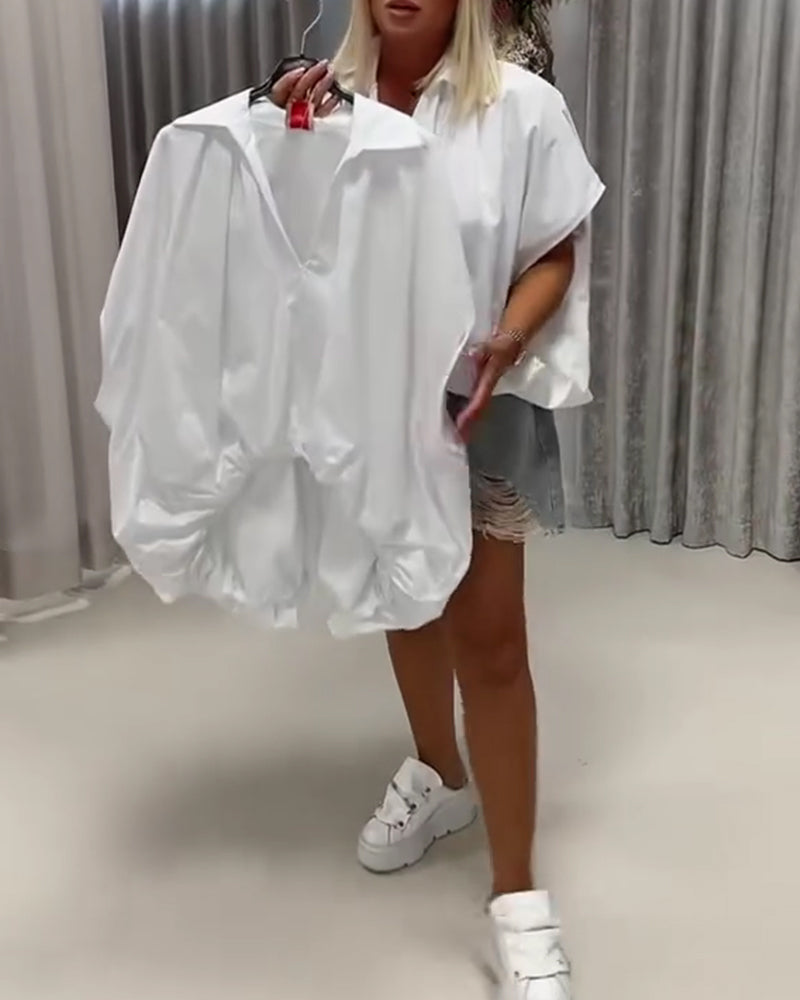 Lapel Loose Fit Batwing Sleeve Blouse
