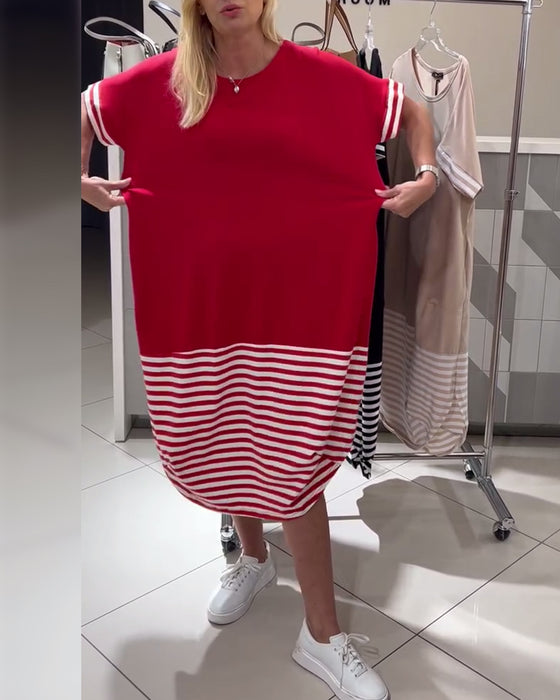 Contrast Stripe Short Sleeve Casual Dress