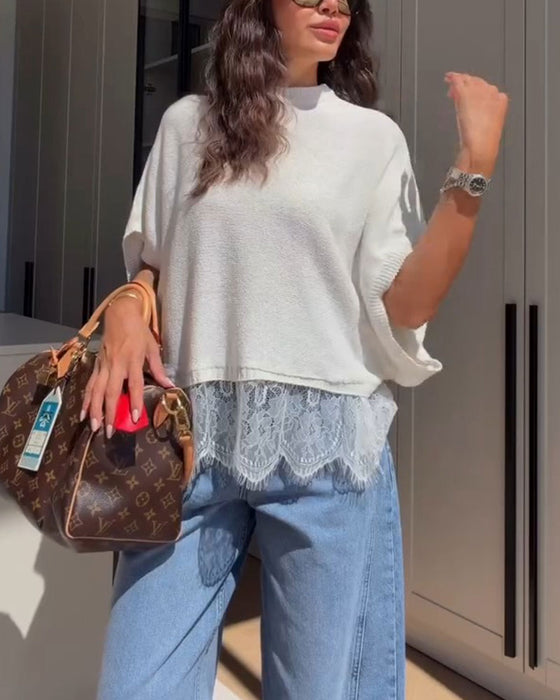 Crew Neck Casual Solid Pullovers