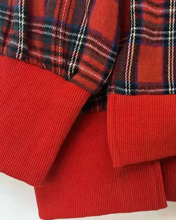 Plaid Letter Crew Neck Sweatshirt