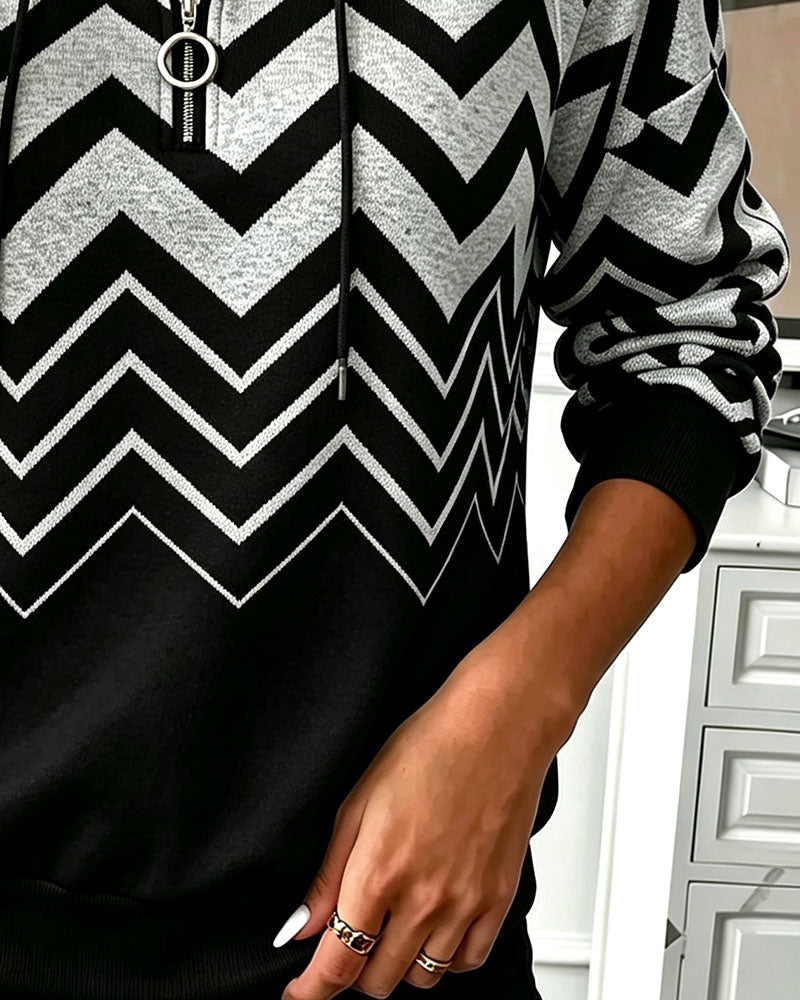 Half Zip Wavy Print Hoodie