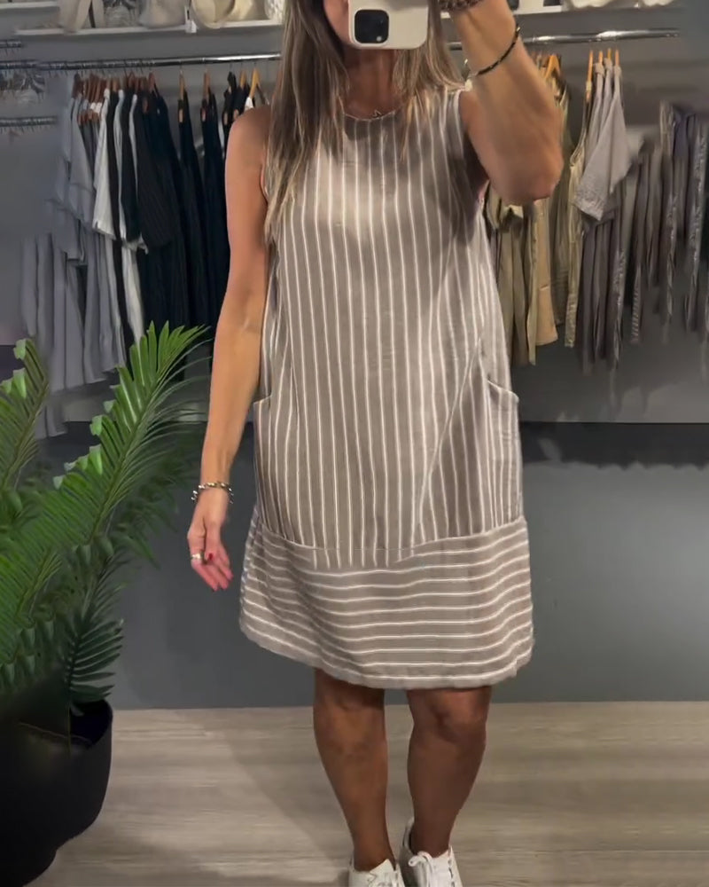 Sleeveless Pocket Striped Dress