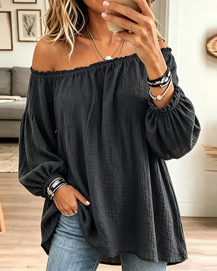 Off-Shoulder Loose Solid Color Top