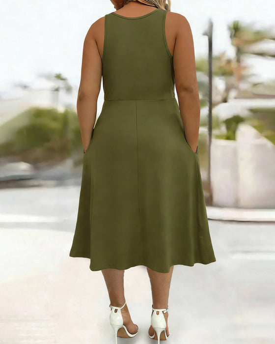 Solid Color Pocket Twist Tank Dress