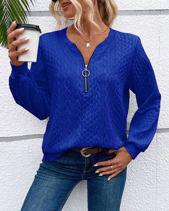 Casual solid color long sleeve zipper sweatshirt