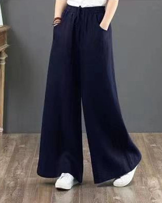 Solid color high waist wide leg pants