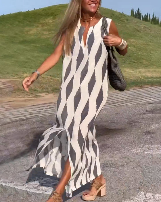 Diamond print slit dress