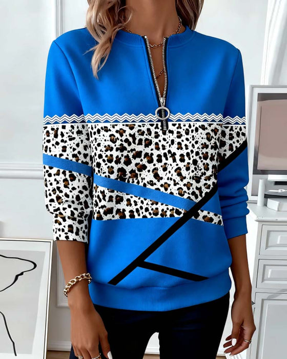 Zipper Collar Printed Sweatshirt