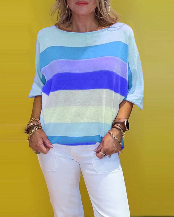 Round Neck Striped Printed T-Shirt