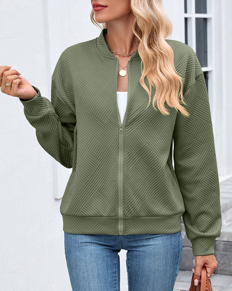Solid Baseball Neck Long Sleeve Coat