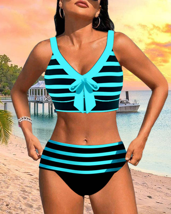 High Waist Stripe Print Bikinis